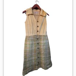 Vintage California Girl TwoTone Dress Tweed Skirt Yellow Sz S Women